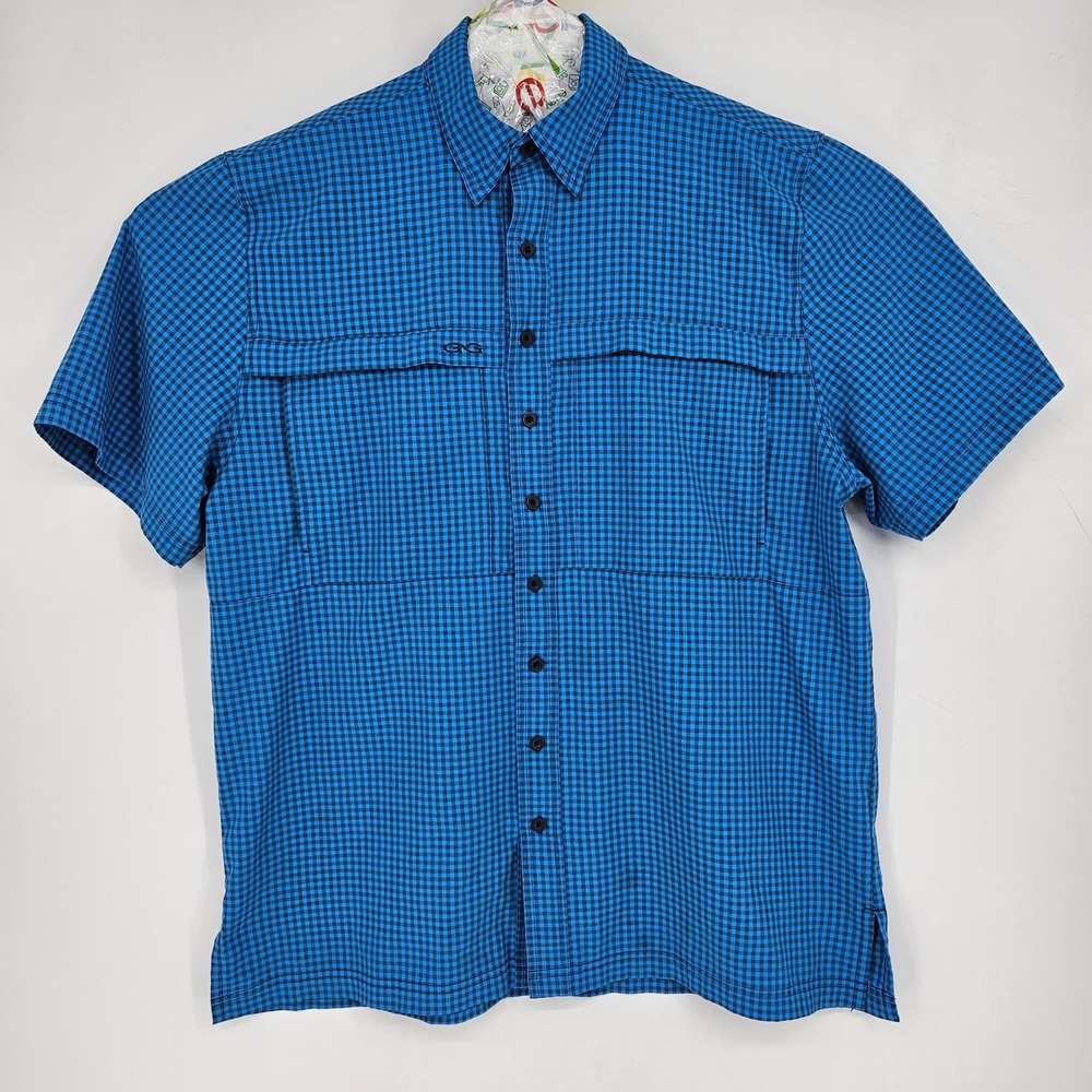 GameGuard 1041 Shirt Mens XL Blue Gingham Checked Vented Fishing Short Sleeve